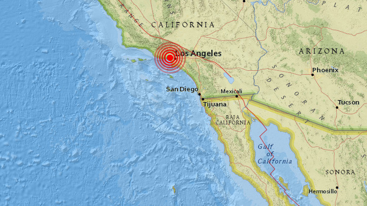 Mapa de ubicación del sismo de los Ángeles