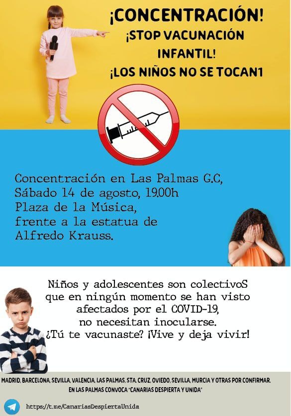 Concentración ¡Stop vacunación infantil! en Las Palmas de Gran Canaria