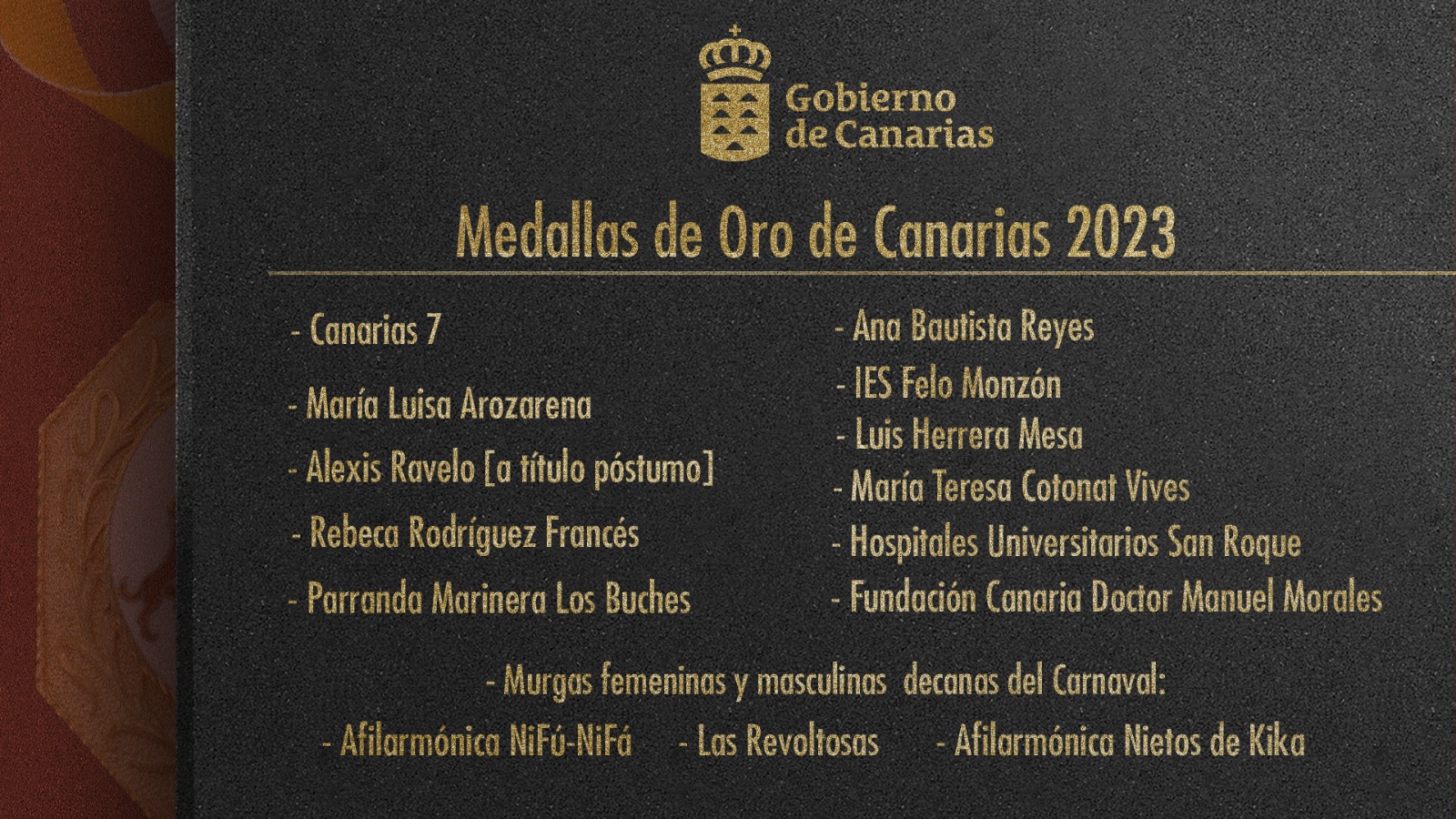 Medallas de Oro de Canarias 2023 Canarias Noticias