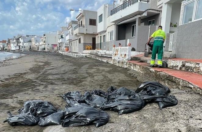 Retirada de algas de la playa de Ojos de Garza en Telde / CanariasNoticias.es