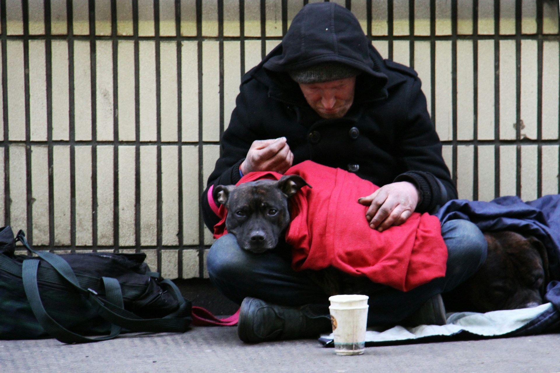 Persona sin hogar y su perro