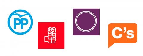 Logos de los partidos políticos de PP, PSOE, Podemos y Ciudadanos