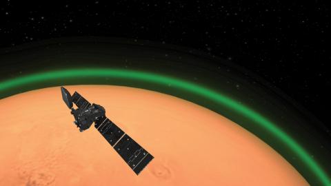 Recreación artística de la misión ExoMars, que detecta un resplandor verde en la atmósfera de Marte