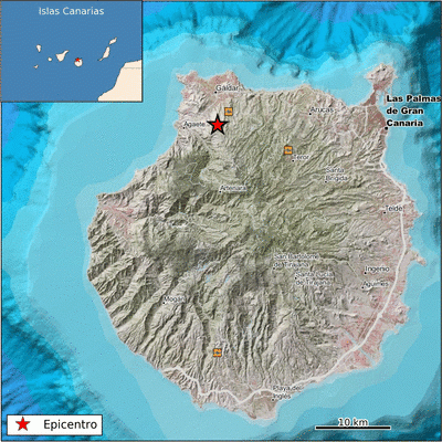 Epicentro del sismo en Guía (Gran Canaria)