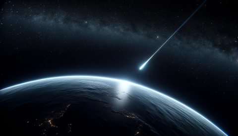 Ilustración de asteroide acercándose a la Tierra 