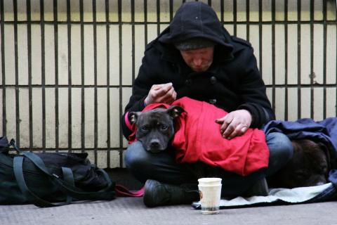 Persona sin hogar y su perro